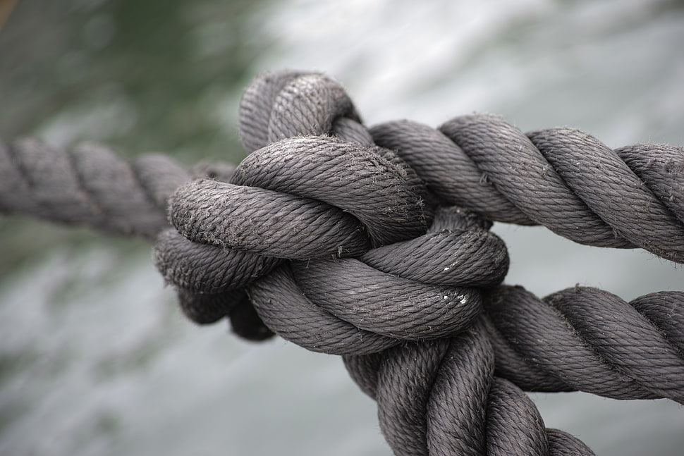 focal photography of tied rope above body of water HD wallpaper