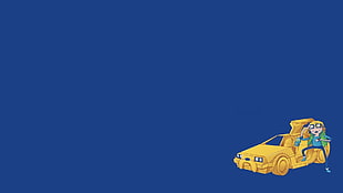 yellow car animated character, Adventure Time, Back to the Future, minimalism HD wallpaper