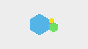 three blue, green, and yellow hexagons illustration, digital art, minimalism, simple, simple background