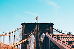 Brooklyn Bridge, New York, New York City, bridge, American flag, Brooklyn Bridge