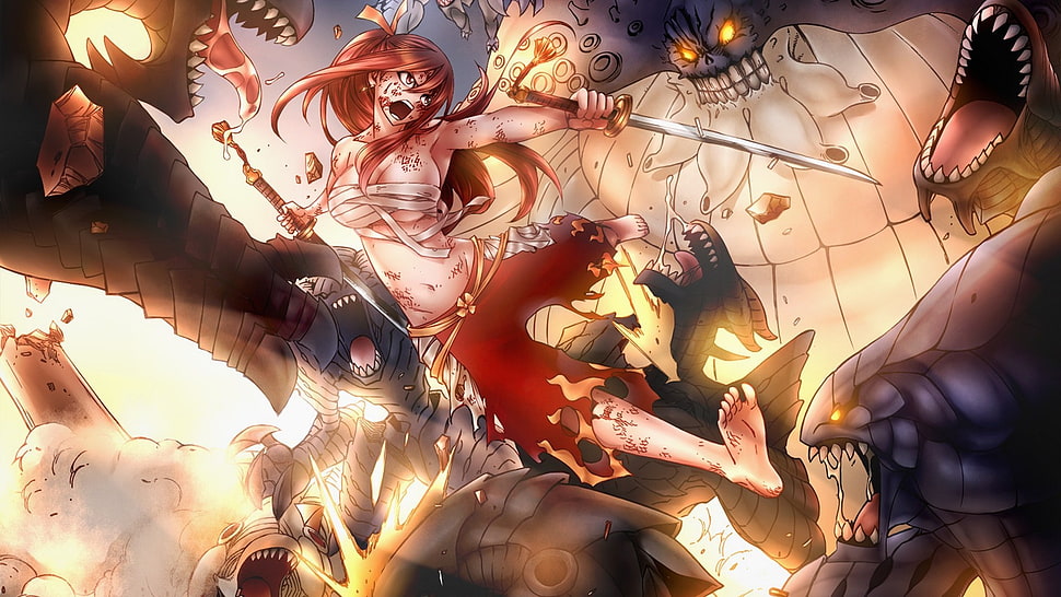 Fairy Tail, Scarlet Erza, barefoot HD wallpaper