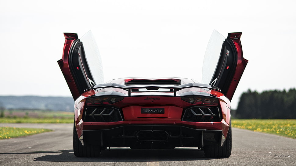 red and black car bed frame, Lamborghini Aventador HD wallpaper
