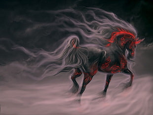 black and red horse illustration, fantasy art, horse