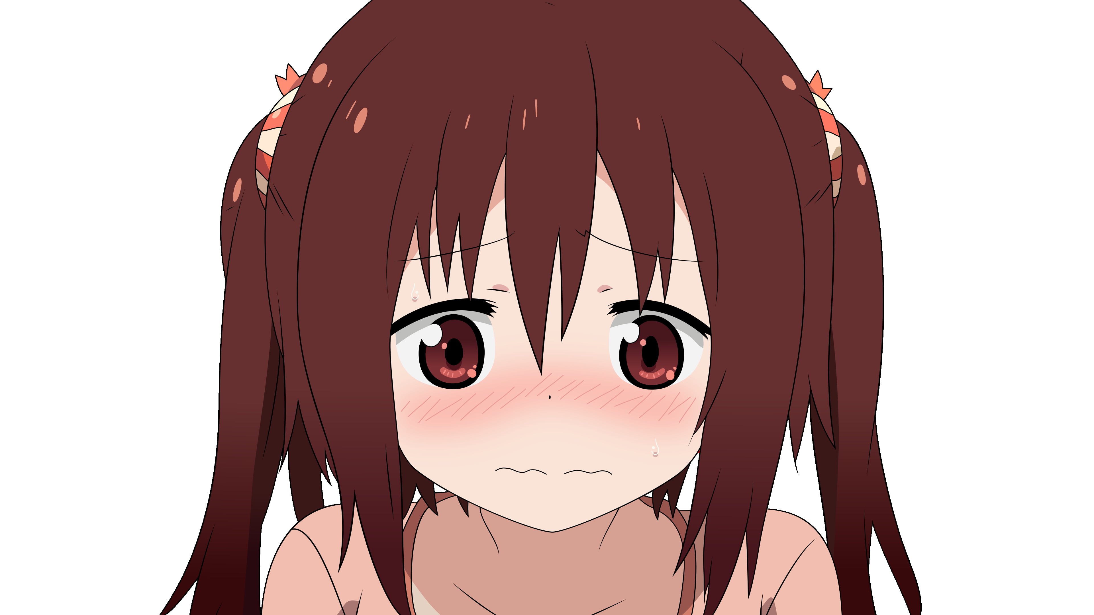 Animated brown haired girl looking down with sad facial expression
