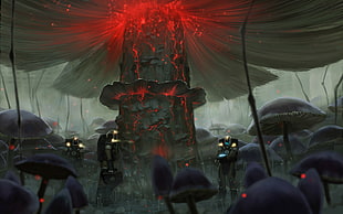 purple mushrooms illustration, futuristic, science fiction, artwork HD wallpaper