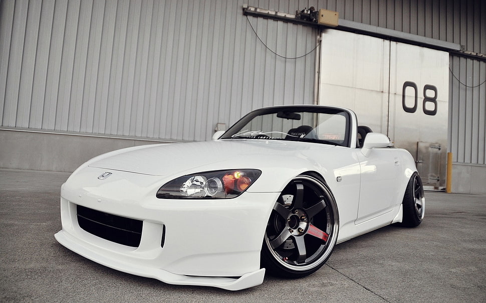 white convertible car, Stance, s2000, lowrider, car HD wallpaper