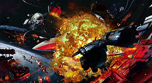 battleships on fire wallpaper, artwork, science fiction