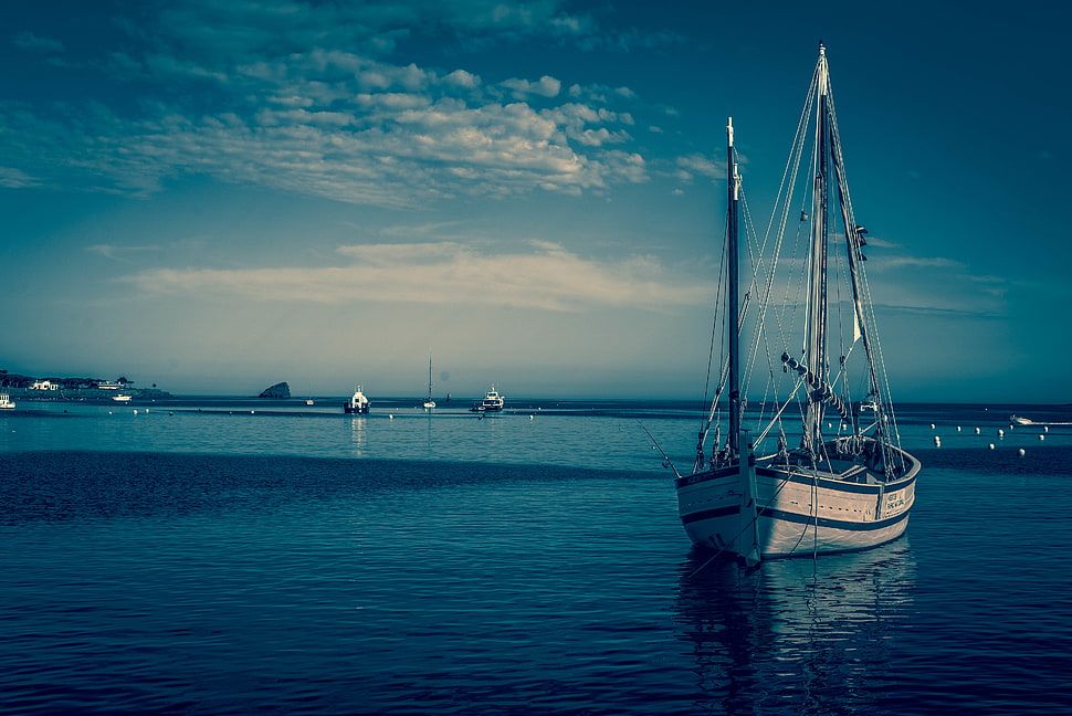 gray sailboat, Boat, Harbor, Sea HD wallpaper