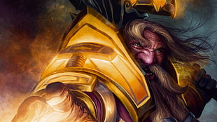 dwarf with gold armory illustration, fantasy art, World of Warcraft, video games HD wallpaper