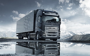gray Volvo semi truck with trailer HD wallpaper