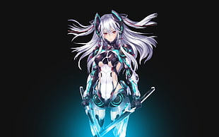 futuristic female anime character digital wallpaper