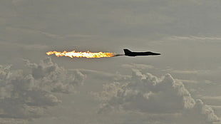black airplane, airplane, fire, F-111 Aardvark, military