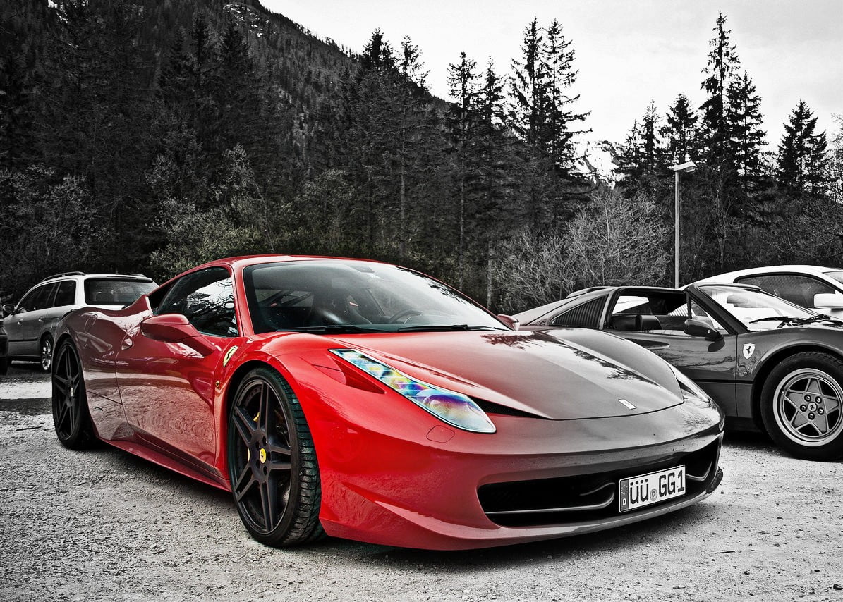 red and black Ferrari 488 coupe, car