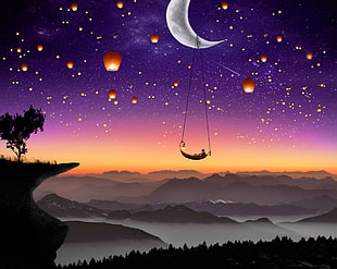 lantern during crescent moon illustration