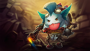 character animal holding rifle wallpaper, League of Legends, Poro, Rumble HD wallpaper