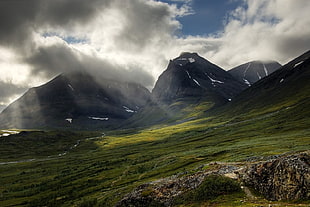 green mountain and white cloud, Sweden, nature, mountains, clouds