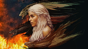 brown and black wooden table, Game of Thrones, Daenerys Targaryen, dragon, fire HD wallpaper