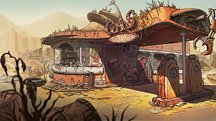 orange store graphic, digital art, abandoned, Fallout 4, Fallout HD wallpaper