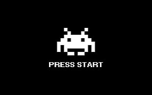 press start illustration, video games, digital art, Space Invaders, retro games
