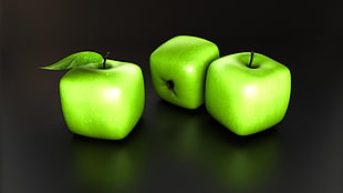 three green apples on gray background HD wallpaper