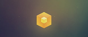 yellow cube logo, ultra-wide, minimalism, cube, low poly HD wallpaper