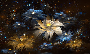 white and multicolored flowers painting, abstract, fractal, flowers, fractal flowers HD wallpaper