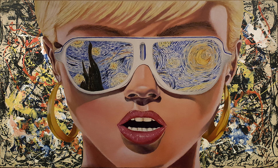 woman wearing Starry Night by Vincent Van Gogh sunglasses HD wallpaper