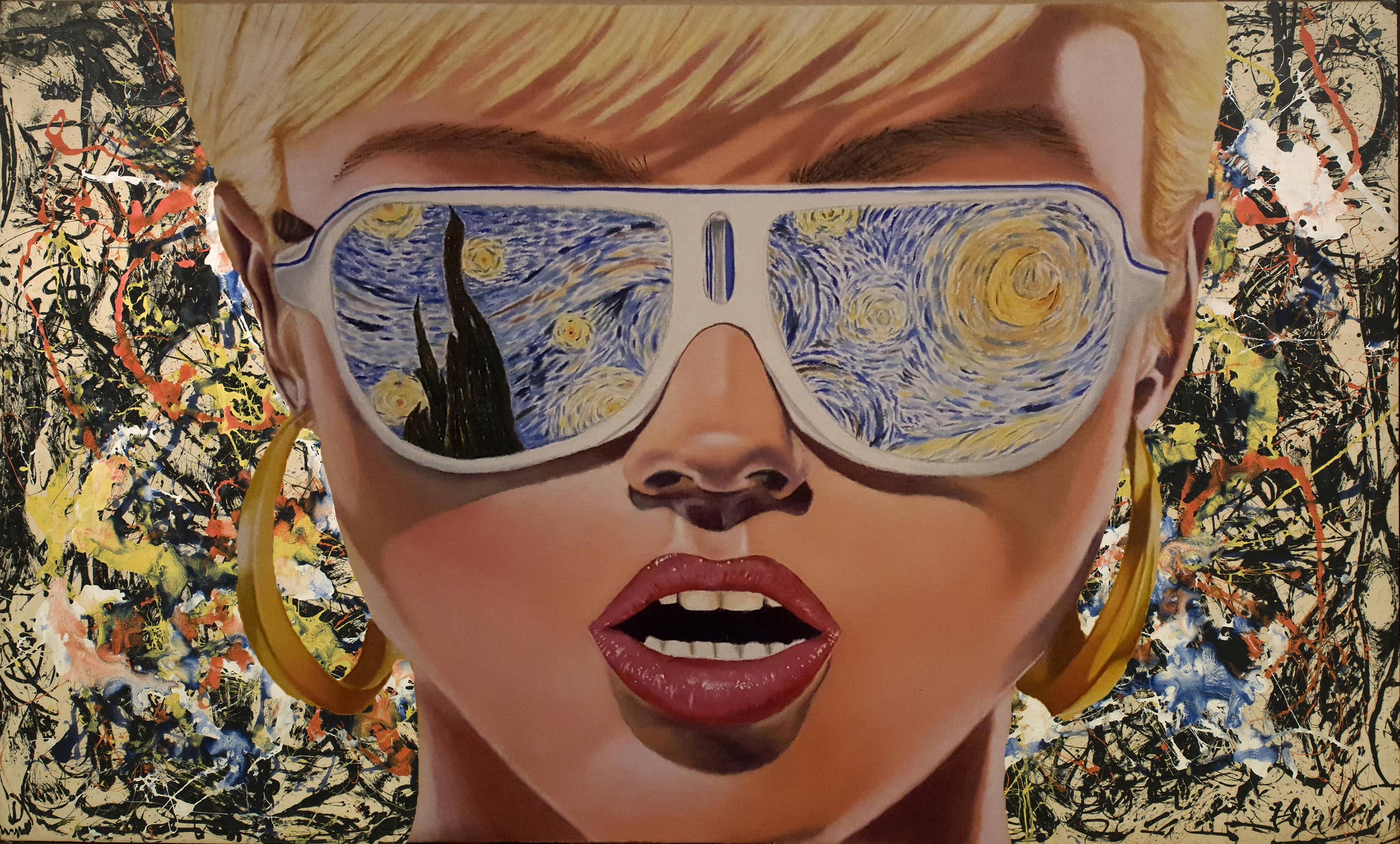 woman wearing Starry Night by Vincent Van Gogh sunglasses