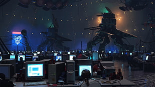 gray CRT computer monitor lot, LAN, computer, Simon Stålenhag HD wallpaper