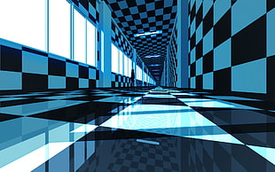 white and black checkered room HD wallpaper