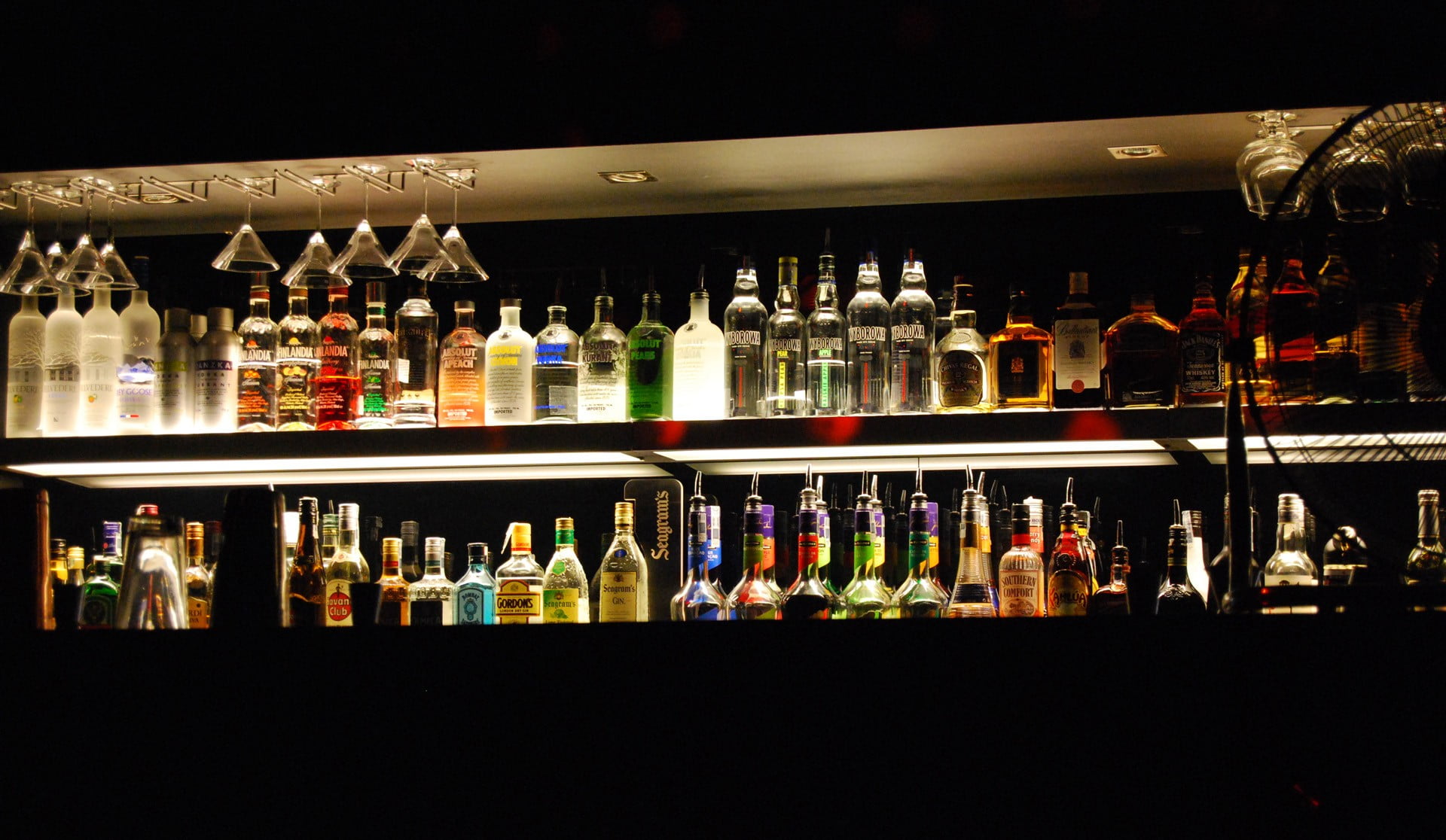 assorted liquor bottles on shelf, beer, vodka, alcohol