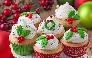 assorted cupcakes with icing, food, lunch, closeup, colorful