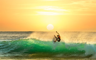 white surfboard, tropical, sea, surfing, waves HD wallpaper