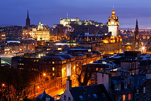 aerial photography of city at nighttime, Edinburgh, Scotland, UK, cityscape HD wallpaper