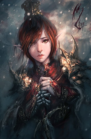 red haired female warrior illustration, fantasy art, elves