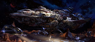 gray space ship fantasy illustration HD wallpaper