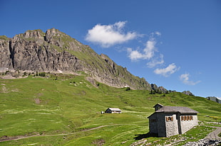 gray concrete house, Alps, nature, landscape, Switzerland HD wallpaper