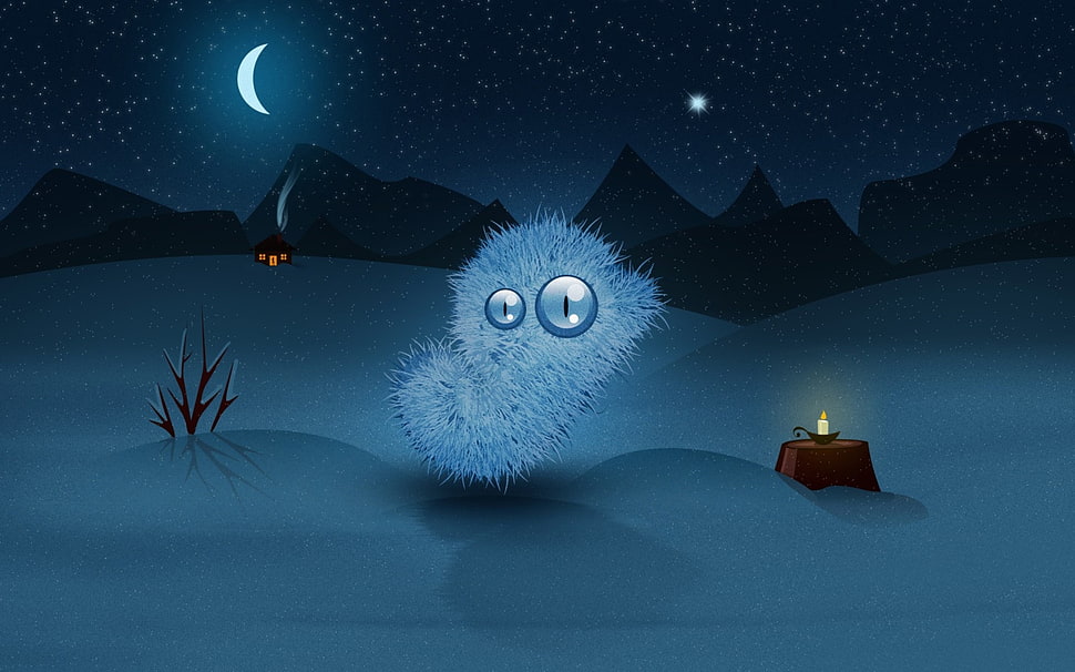 snowman illustration, digital art, artwork, creature, night HD wallpaper