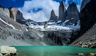 glacier mountain under blue and white sky, las torres HD wallpaper