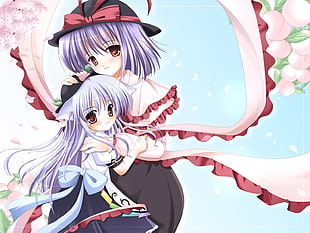 woman and girl wearing dress anime character digital wallpaper