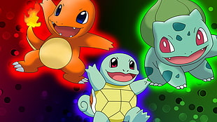 Charmander, Squirtle and Bulbasaur poster HD wallpaper