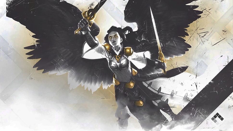 black and white swordsman character illustration, Magic: The Gathering, Steam (software), angel HD wallpaper