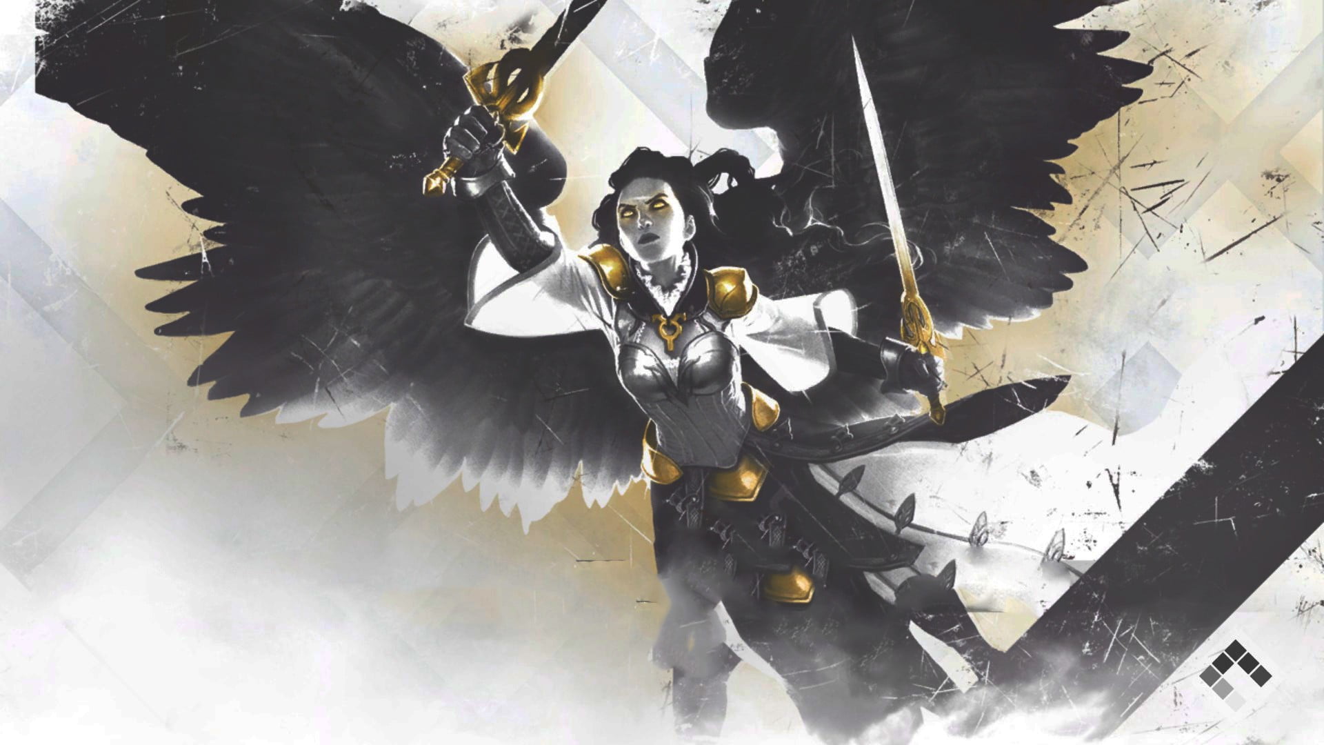 black and white swordsman character illustration, Magic: The Gathering, Steam (software), angel