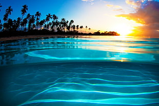body of water, liquid, crystal , sunset, sea