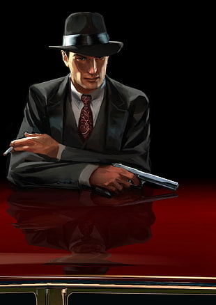 man wearing black suit painting, Mafia II, artwork, Mafia, video games