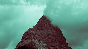 brown stone mountain, mountains, smoke, clouds, mist HD wallpaper