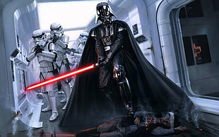 Star Wars Darth Vader digital wallpaper, Darth Vader, Star Wars, lightsaber, stormtrooper