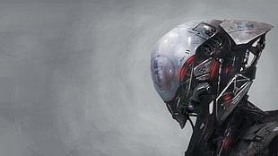 black and gray robot head, digital art, artwork, android robot, robot HD wallpaper