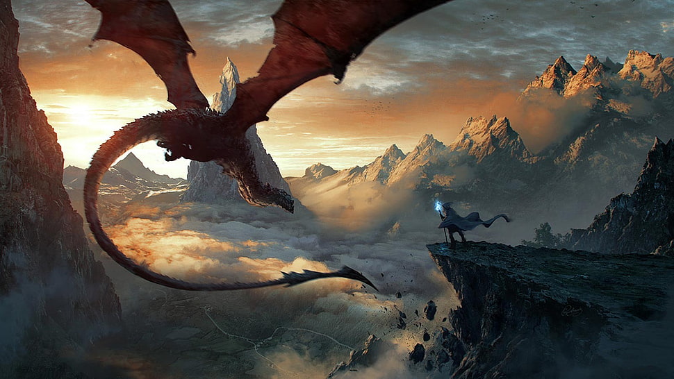 red dragon illustration, fantasy art, dragon HD wallpaper