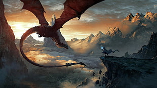red dragon illustration, fantasy art, dragon
